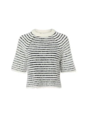 Opus Damski sweter z dzianiny z zawartością wełny - Pairy Kobiety biały|czarny w paski,