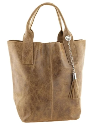 ORE10 Skórzany shopper bag "Laura" w kolorze beżowym - 38 x 41 x 20 cm rozmiar: onesize