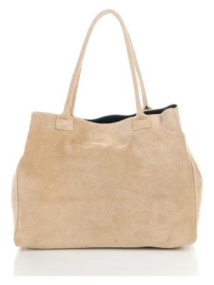 ORE10 Skórzany shopper bag "Plaso" w kolorze beżowym- 41 x 28 x 7 cm rozmiar: onesize