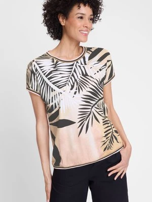 ORGANIC COTTON Brązowa bawełniana bluzka damska Cosima z roślinnym wzorem – Resort Spirit Olsen