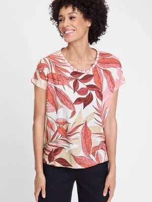 ORGANIC COTTON Różowa bluzka damska Cosima z roślinnym wzorem w paski – Resort Spirit Olsen