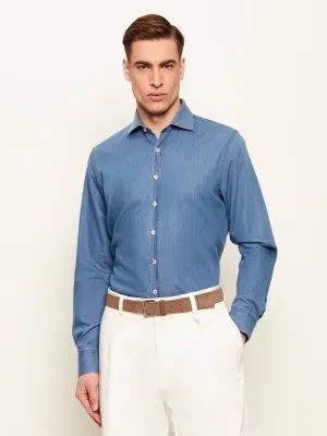 Oscar Jacobson Jeansowa koszula Cut Away | Slim Fit