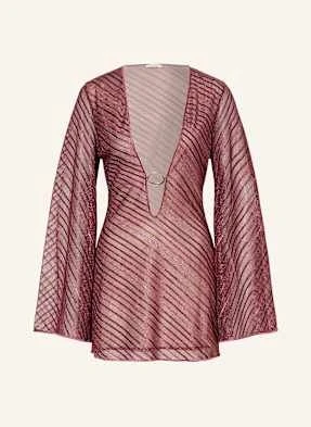 Oséree Sukienka Plażowa Shiny Stripes Z Błyszczącą Przędzą rosa