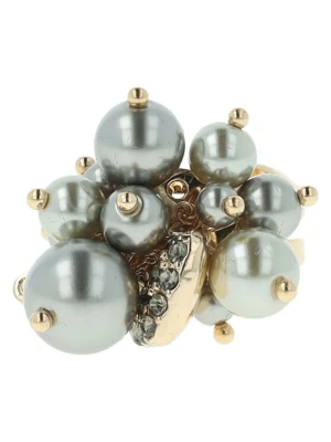 Otazu Pozłacany pierścionek z kryształami Swarovski i perłami rozmiar: onesize