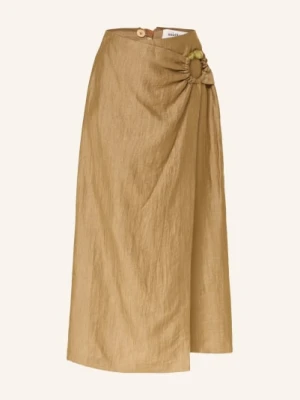 Ottod'ame Spódnica Lniana O Kroju Kopertowym braun