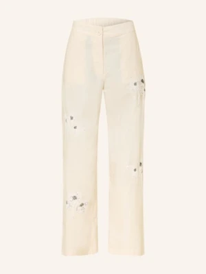 Ottod'ame Spodnie Z Marlowej Tkaniny Z Cekinami I Ozdobnymi Perełkami beige