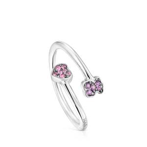 Otwarty Pierścionek Tous New Motif Wykonany Ze Srebra Z Motywami Z Szafiru I Ametystu - Tous