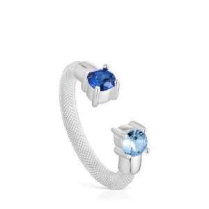 Otwarty Pierścionek Ze Srebra I Laboratoryjnie Hodowanego Spinelu Tous Mesh Lgg - Tous Rozmiar