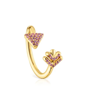 Otwarty Pierścionek Ze Srebra Pokrytego 18-Karatowym Złotem Z Rodolitami Tous Flechazo - Tous Rozmiar