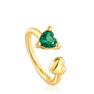 Otwarty Pierścionek Ze Srebra Pokrytego Złotem 18-Karatowym Z Laboratoryjnie Hodowanym Szmaragdem Garden Of Love Lgg - Tous