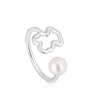Otwarty Pierścionek Ze Srebra Z Perłą Hodowlaną New Silueta - Tous Rozmiar