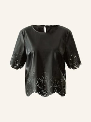 Oui Bluzka Z Imitacji Skóry schwarz