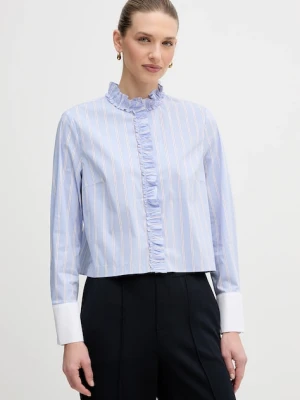 OUI koszula damska kolor niebieski regular ze stójką 96070