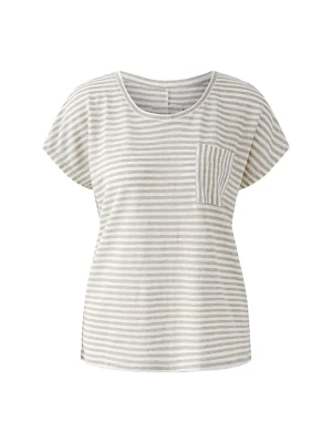 Oui Lniana koszulka w kolorze szarobrązowo-białym rozmiar: 36