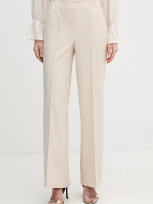 OUI spodnie damskie kolor beżowy proste high waist 91737