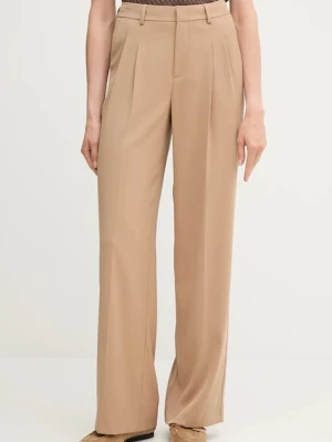 OUI spodnie damskie kolor beżowy szerokie high waist 93766