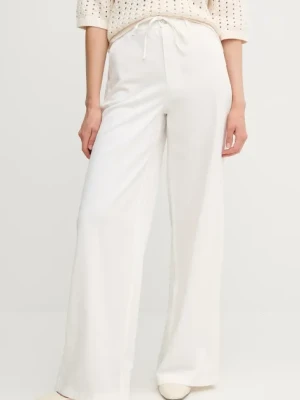 OUI spodnie damskie kolor biały szerokie high waist 92027