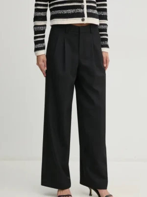 OUI spodnie damskie kolor czarny szerokie high waist 90589