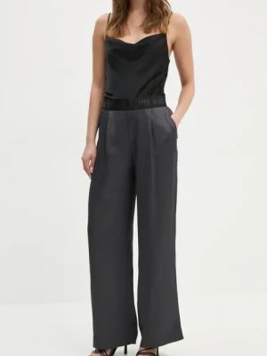 OUI spodnie damskie kolor szary szerokie high waist 88773