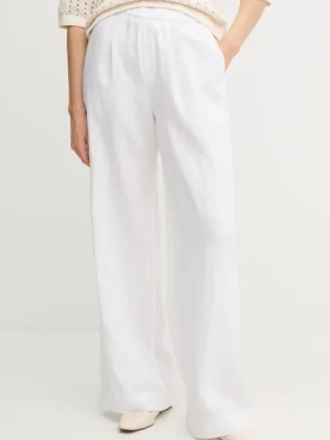 OUI spodnie lniane damskie kolor biały szerokie high waist 92821