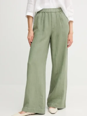 Zdjęcie produktu OUI spodnie lniane damskie kolor zielony szerokie high waist 92821