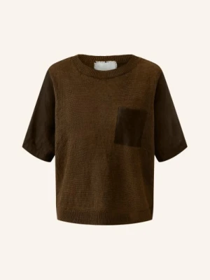 Oui Sweter Z Dzianiny Lnianej Z Mieszanką Materiałów braun