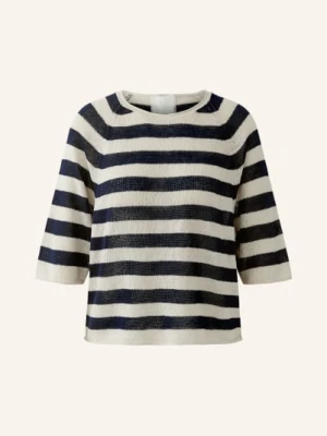 Oui Sweter Z Dzianiny Lnianej Z Rękawami 3/4 blau