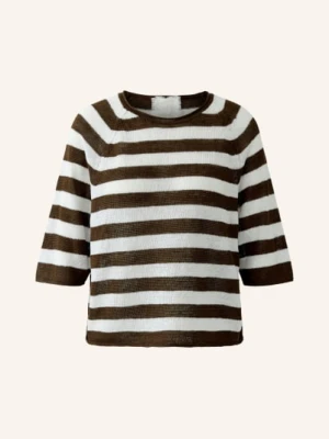 Oui Sweter Z Dzianiny Lnianej Z Rękawami 3/4 braun