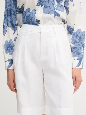 OUI szorty lniane damskie kolor biały gładkie high waist 92922