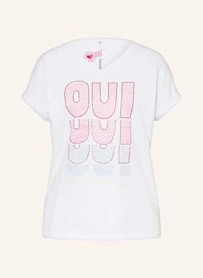 Oui T-Shirt Z Obszyciem Ozdobnymi Kamykami weiss