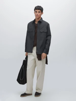 Overshirt With Pockets, Cotton Blend - Granatowy - - Massimo Dutti - Male