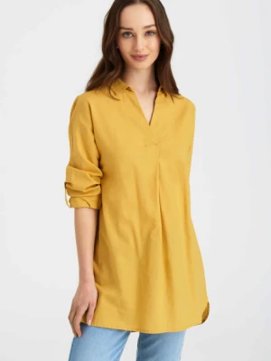Oversize'owa tunika z dodatkiem lnu, żółta Greenpoint