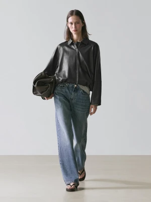 Oversize Nappa Leather Jacket - Czarny - - Massimo Dutti - Kobieta