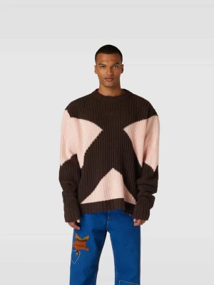 Oversize’owy sweter o wyglądzie dzianiny GmbH Ciemnobrązowy