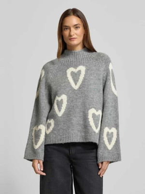 Oversize sweter dzianinowy z domieszką wełny i bawełny MORE & MORE Średnioszary