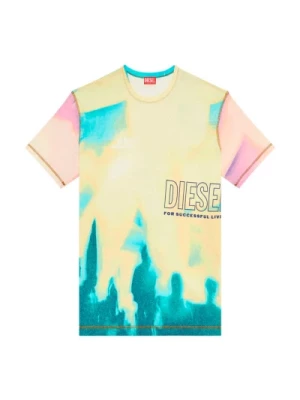 Oversize T-shirt z Graficznym Nadrukiem - Żółty Diesel