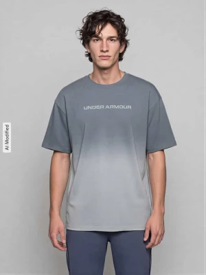 Oversized sportowe t-shirt z mieszanki bawełny model 'UA M HWT GRADIENT' Under Armour Granatowy