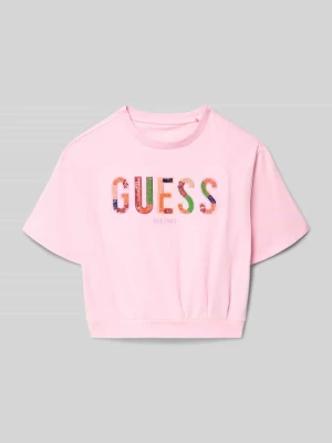 Oversized t-shirt z cekinowym i obszyciem perłami Guess