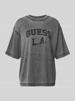 oversized t-shirt z obszycie ozdobnymi kamieniami i okrągły dekolt Guess Ciemnoszary melanż
