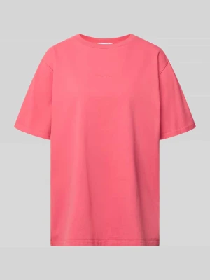 Oversized t-shirt z tylnym wyhaftowanym logo model 'Flower' Oh April Mocnoróżowy
