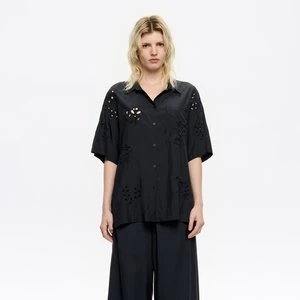 Oversize'owa czarna haftowana koszula BIMBA Y LOLA