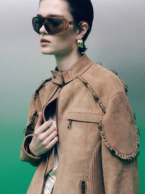 Oversize'owa kurtka biker z zamszu z piercingiem PATRIZIA PEPE