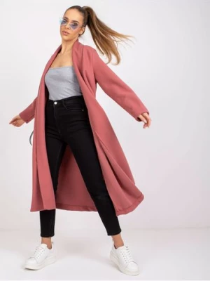 Oversizowy płaszcz damski dlugi - ciemny róż Italy Moda