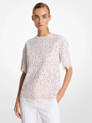 Oversizowy T-shirt ze sznurkowej kwiecistej koronki MICHAEL KORS COLLECTION