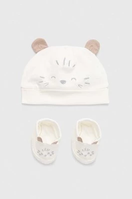 OVS czapka i kapcie niemowlęce kolor biały bawełniany