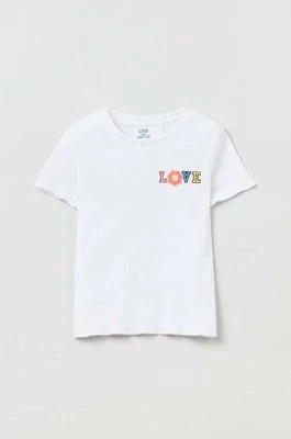 OVS t-shirt bawełniany dziecięcy kolor biały