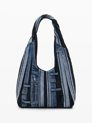 Owalna średnia torba z denimowymi łatami Desigual