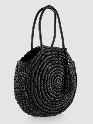 Owalna torebka z rafii w czarnym kolorze Top Secret