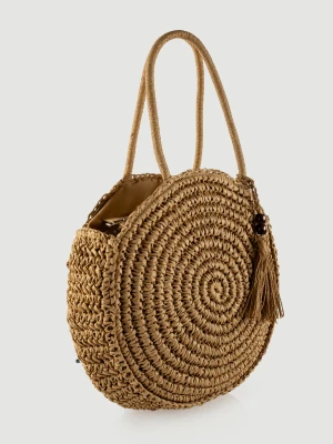 Owalna torebka z rafii w kolorze beżowym Top Secret