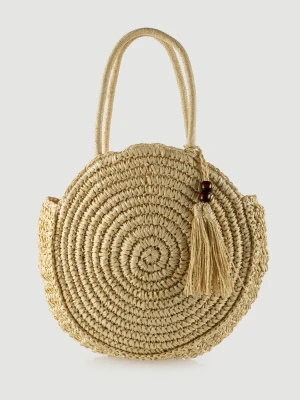 Owalna torebka z rafii w kolorze kremowym Top Secret